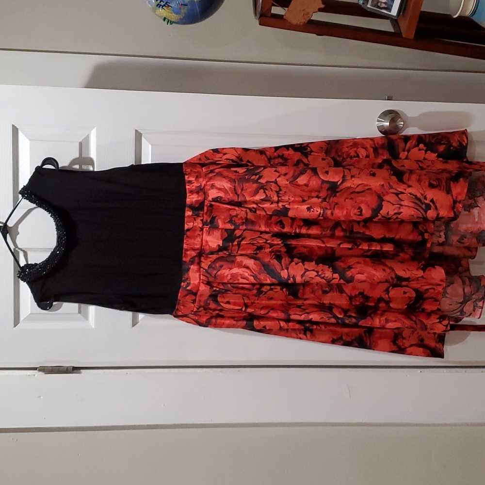 Black and red floral high low dress